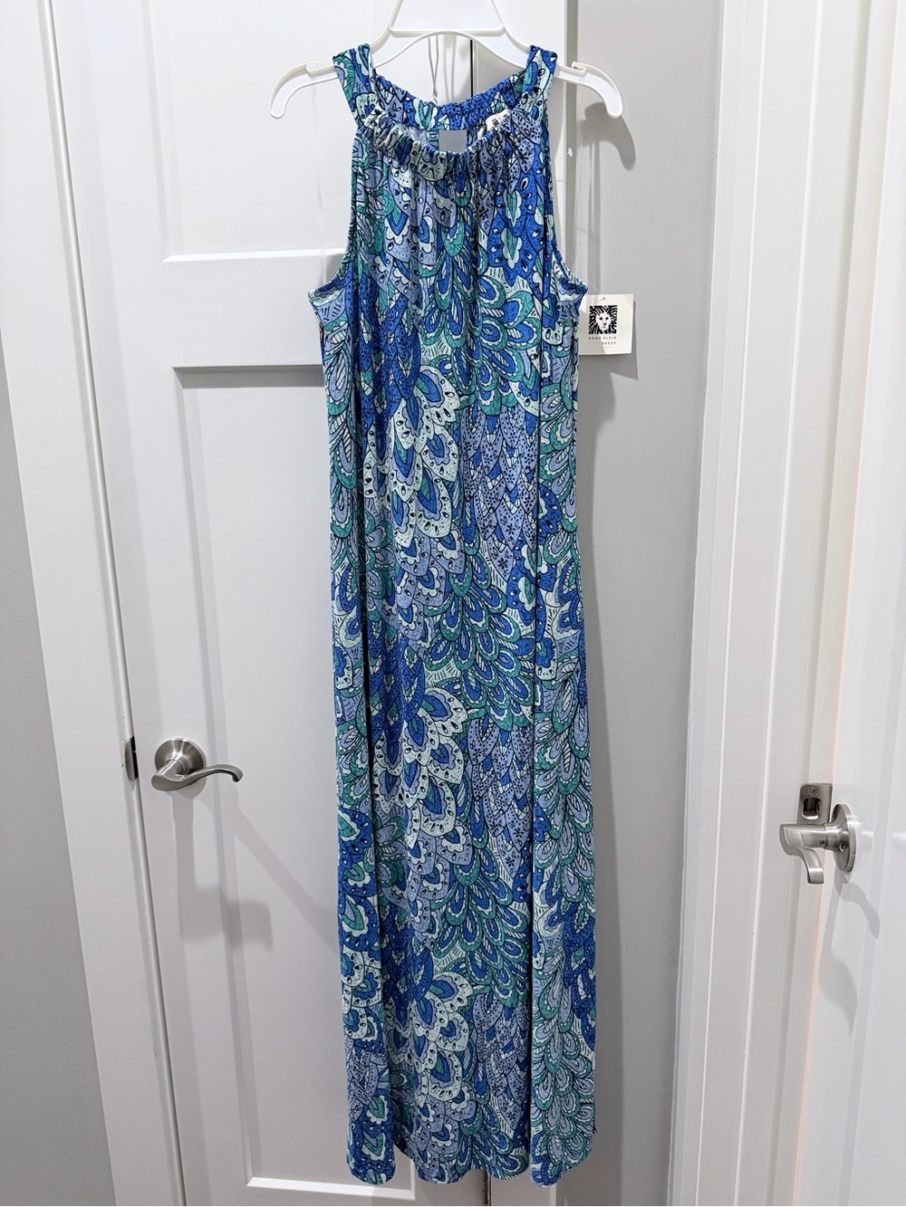 NWT Anne Klein Blue Teal Paisley Halter Maxi Dress
